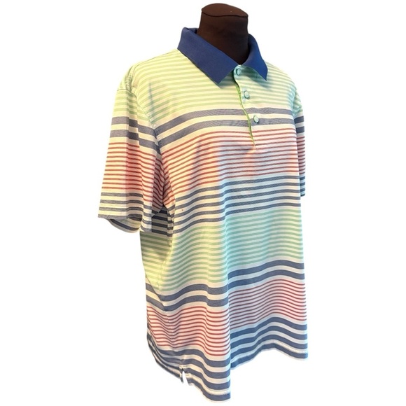 Aristo Pullover Striped Short Sleeve Polo Collared Shirt, Men's Size Medium - Picture 13 of 13